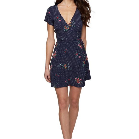 Clayton Dresses & Skirts - NWT Floral Navy Mini Wrap Dress